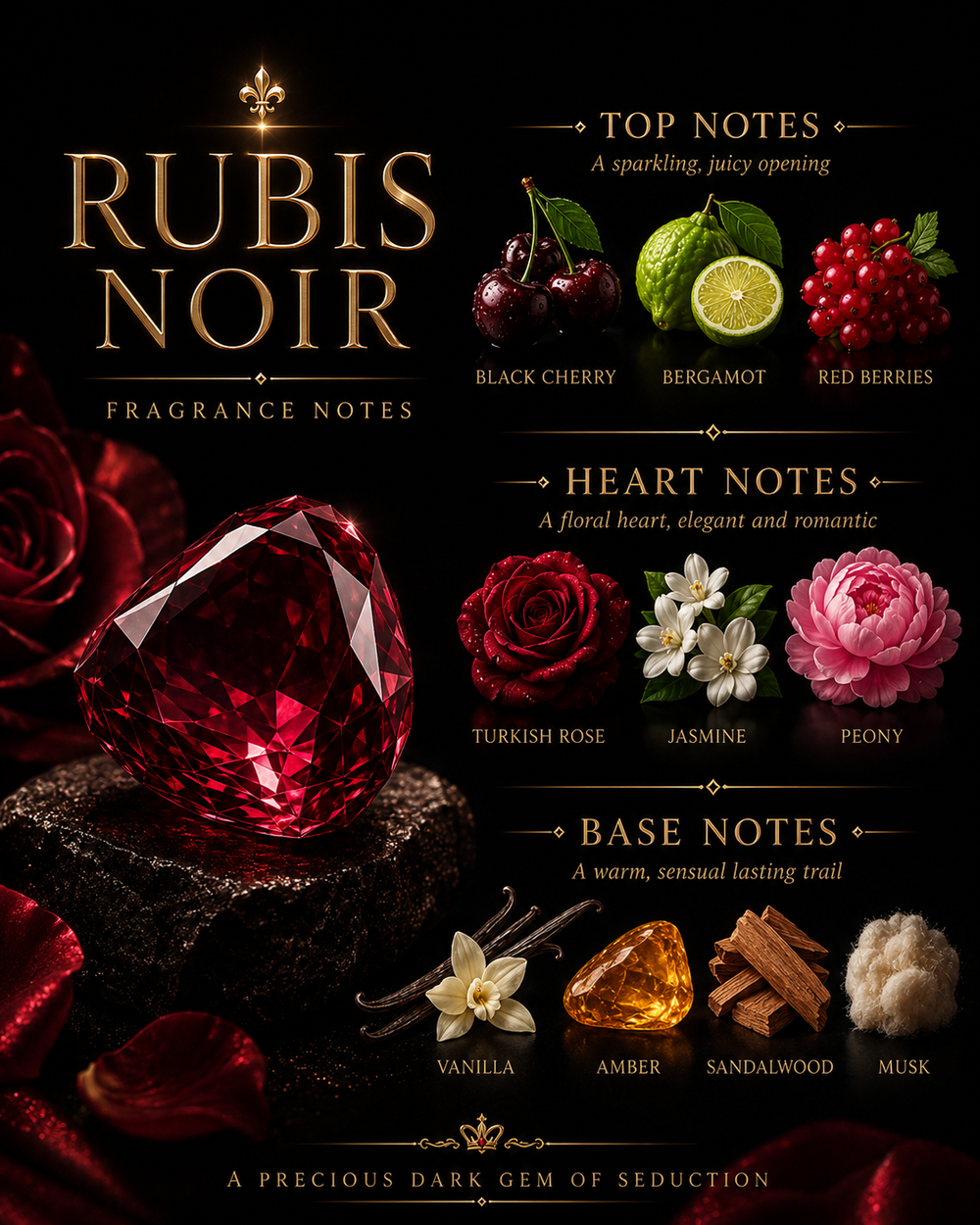 Premium Aurisse Rubis Noir Luxury Perfume for Women 50ML - Long Lasting - Free Shipping