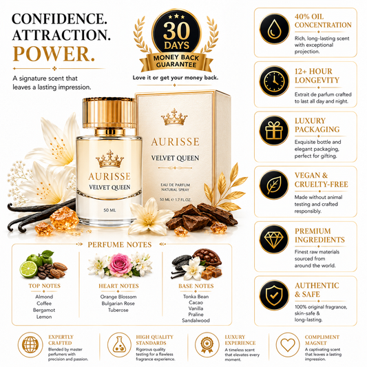 Aurisse Velvet Queen long-lasting black cherry and vanilla extrait de parfum for women, 50ml bottle