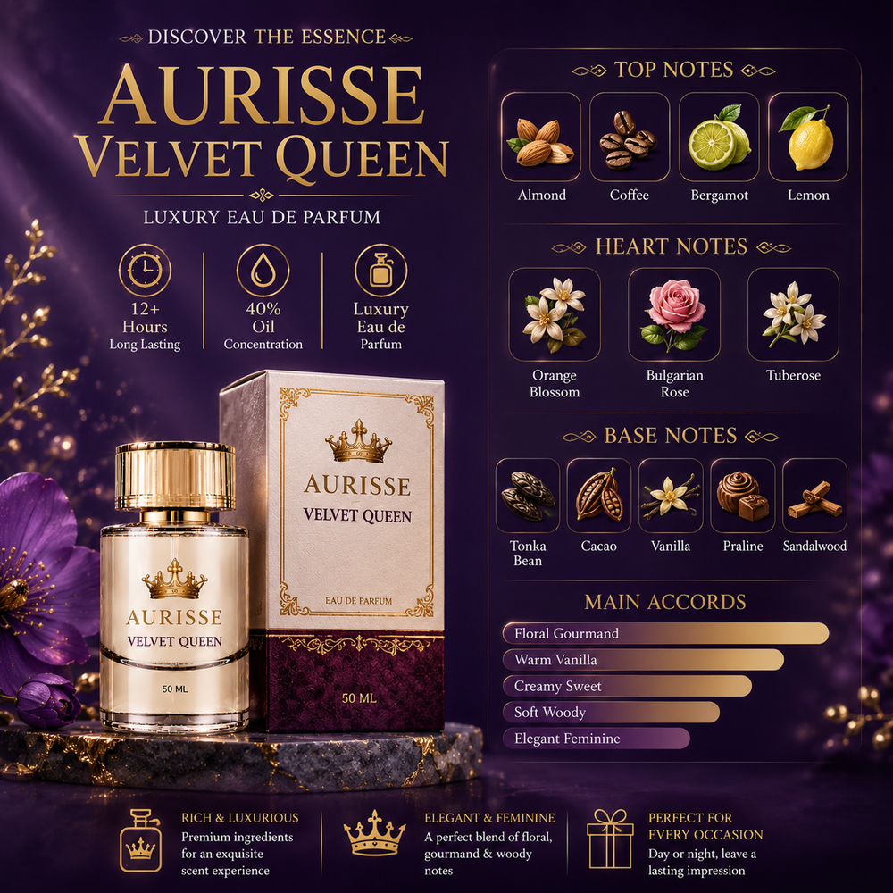 Velvet Queen 50ML Extrait de Parfum – 40% Oil Concentration | Long-Lasting Luxury Perfume for Women | Free Shipping