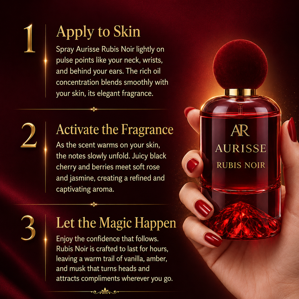 Premium Aurisse Rubis Noir Luxury Perfume for Women 50ML - Long Lasting - Free Shipping