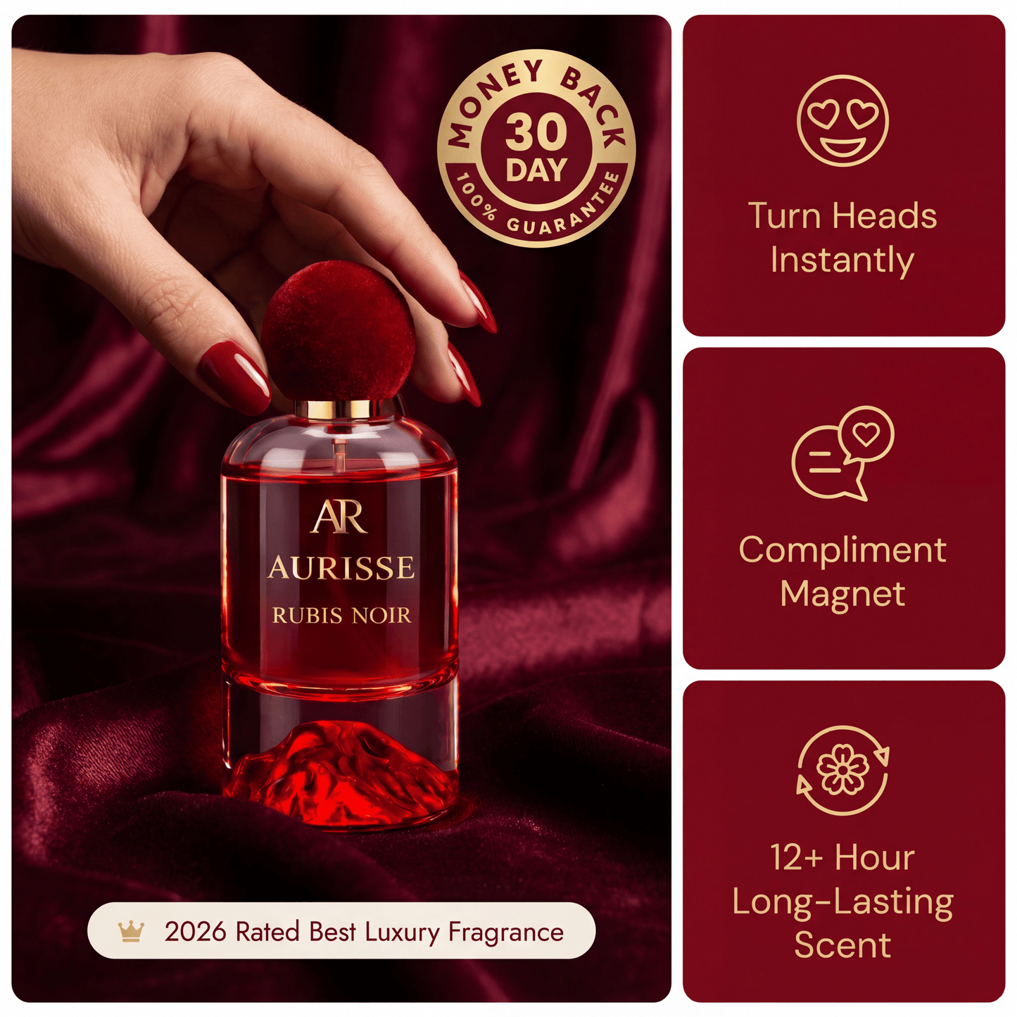 Aurisse Rubis Noir Luxury Long-Lasting Perfume for Women AURISSE